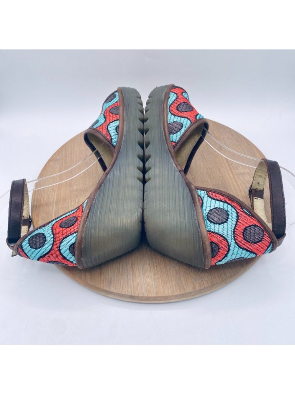 Fly London Sandals Womens 10 41 Multicolor Leather Slingback Yeji Wedge Abstract - Picture 10 of 12